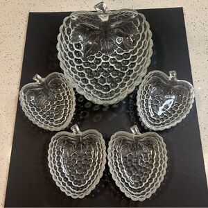 Vintage RUHRGLAS Germany Grape Strawberry Shaped Glass Fruit Salad Set of 5 Bowl